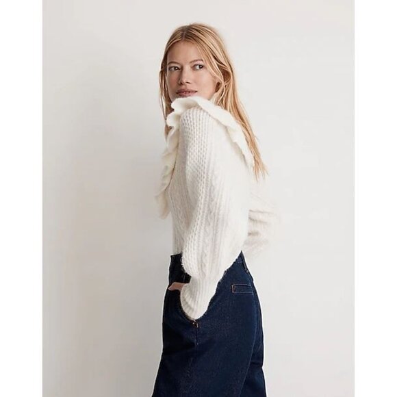 Madewell NWT Cable Winslow Mockneck Sweater Alpaca Blend in Antique Cream Large - Picture 9 of 10